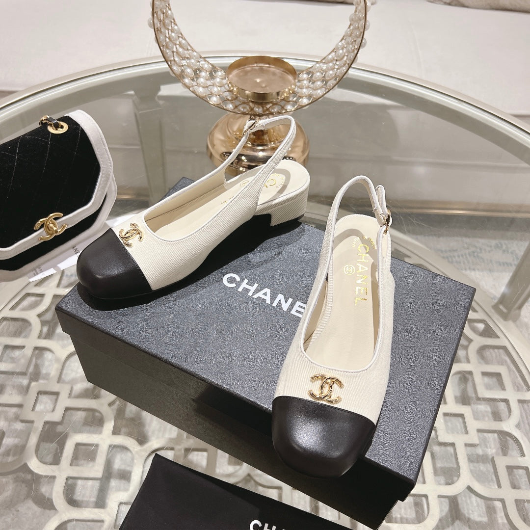 CC Slingbacks 35mm In Ivory White Mix Black Lycra Fabric And Lambskin 943263