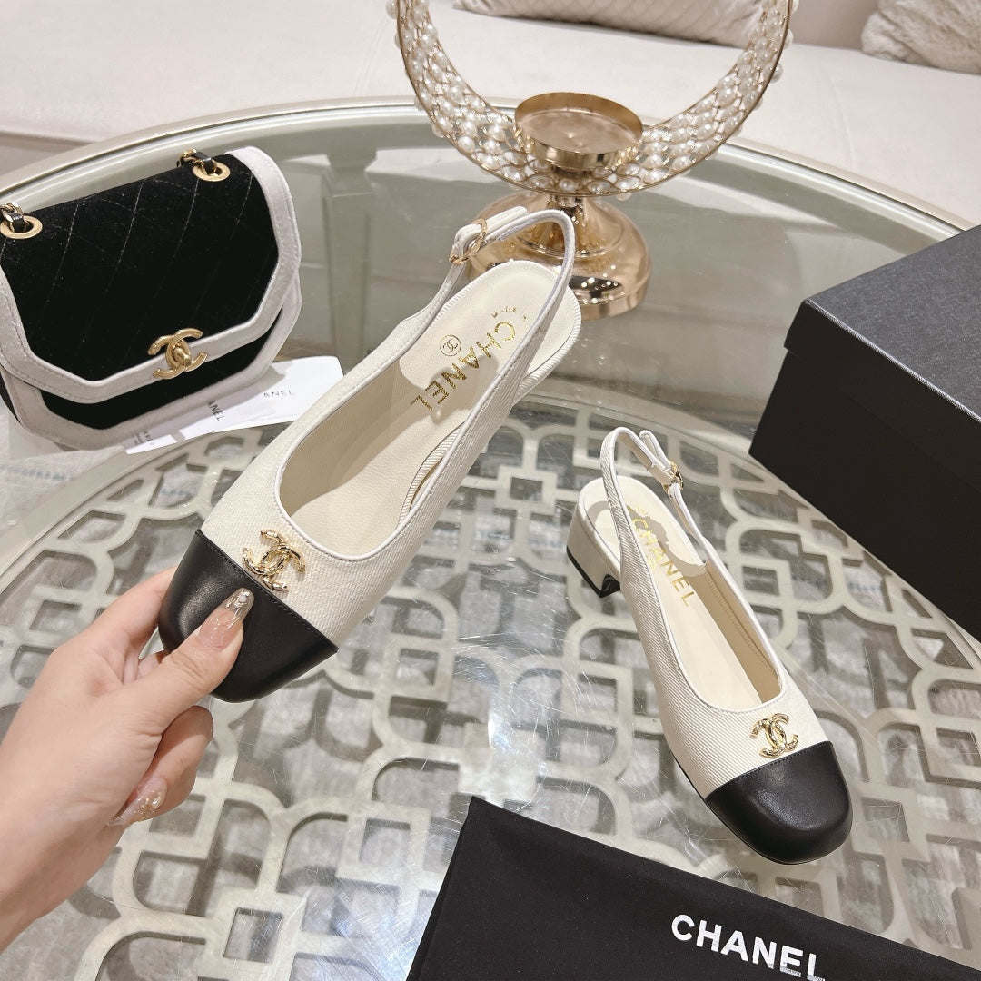 CC Slingbacks 35mm In Ivory White Mix Black Lycra Fabric And Lambskin 943263