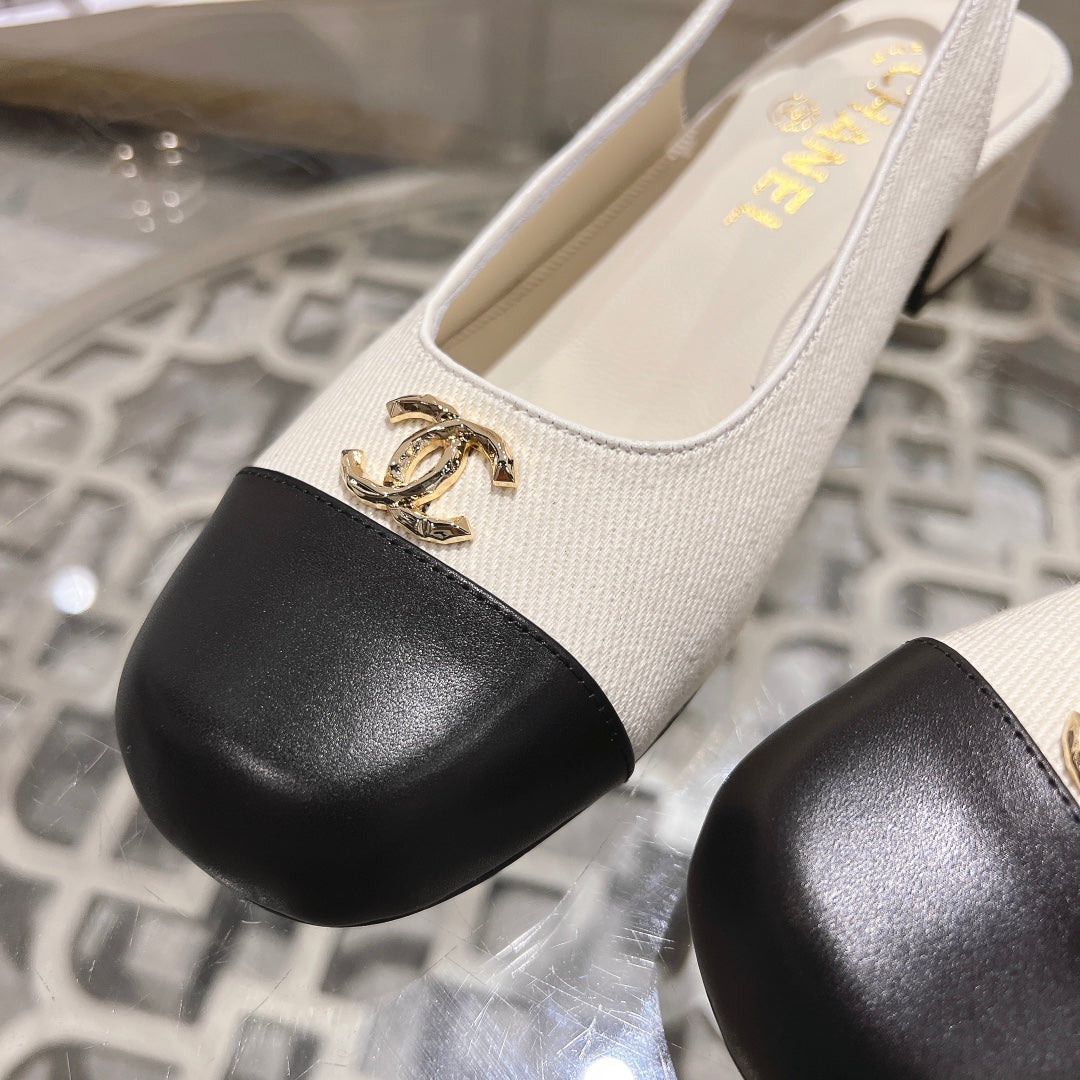 CC Slingbacks 35mm In Ivory White Mix Black Lycra Fabric And Lambskin 943263