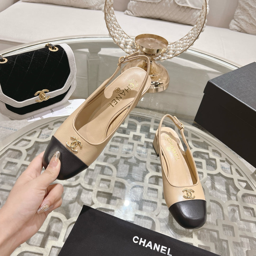 CC Slingbacks 35mm In Dark Beige Mix Black Lambskin 943268