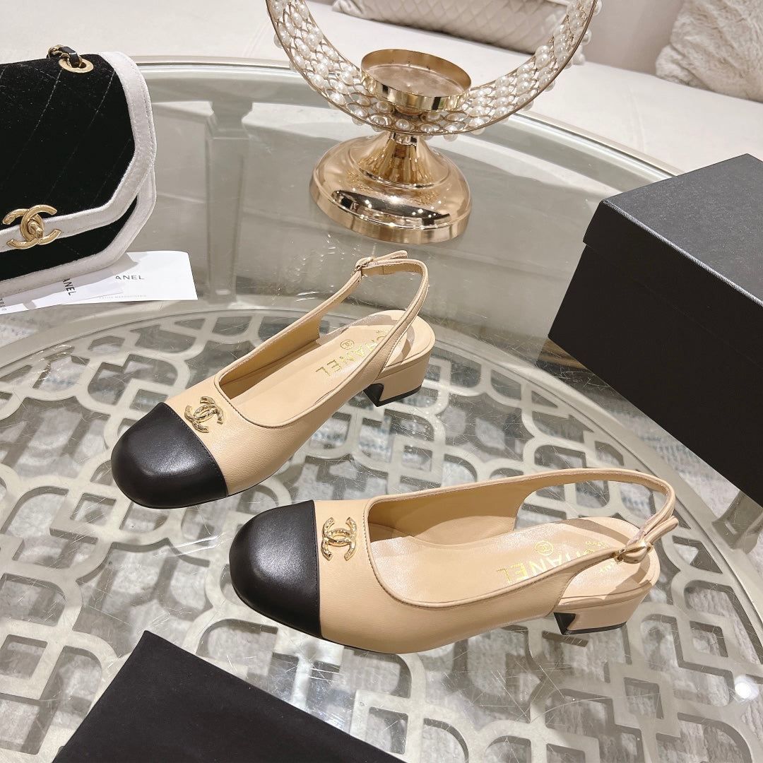 CC Slingbacks 35mm In Dark Beige Mix Black Lambskin 943268