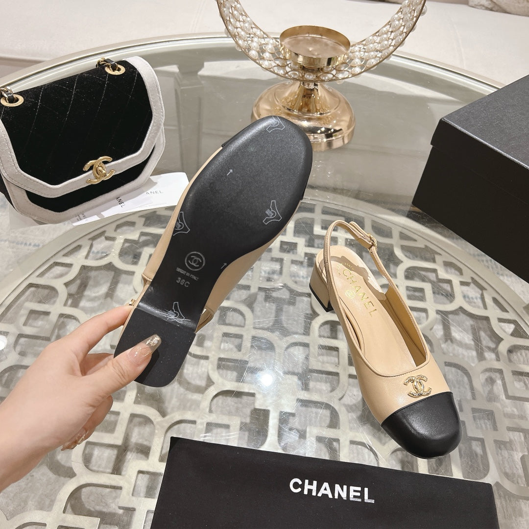 CC Slingbacks 35mm In Dark Beige Mix Black Lambskin 943268