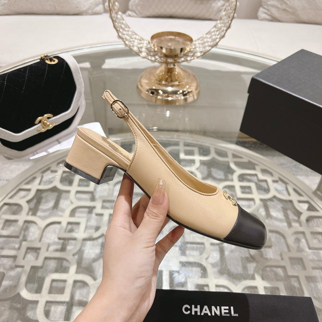 CC Slingbacks 35mm In Dark Beige Mix Black Lambskin 943268