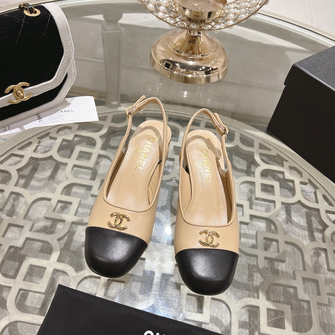 CC Slingbacks 35mm In Dark Beige Mix Black Lambskin 943268