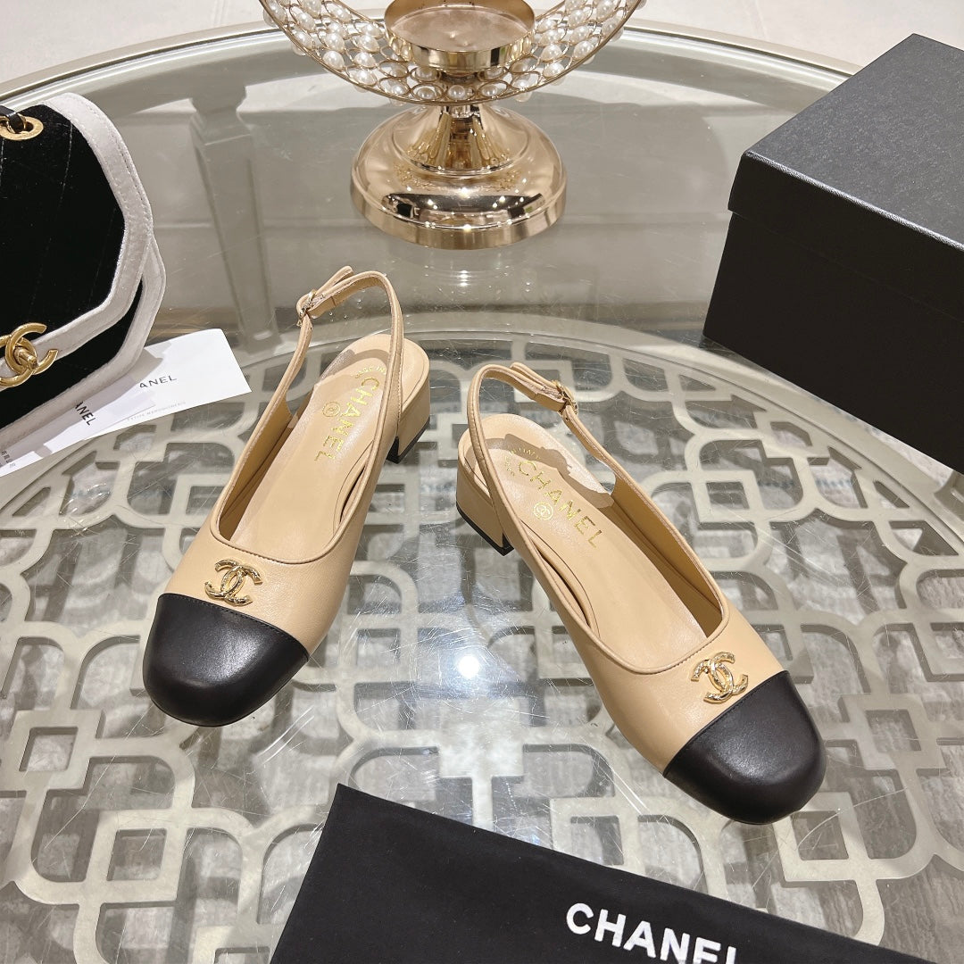 CC Slingbacks 35mm In Dark Beige Mix Black Lambskin 943268