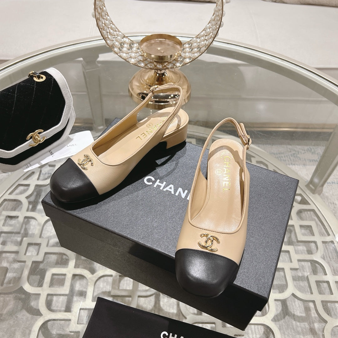 CC Slingbacks 35mm In Dark Beige Mix Black Lambskin 943268