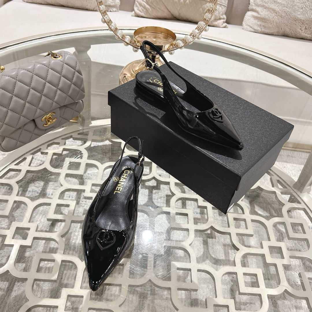 CC 25C Slingback Flats Black Patent Leather 213329