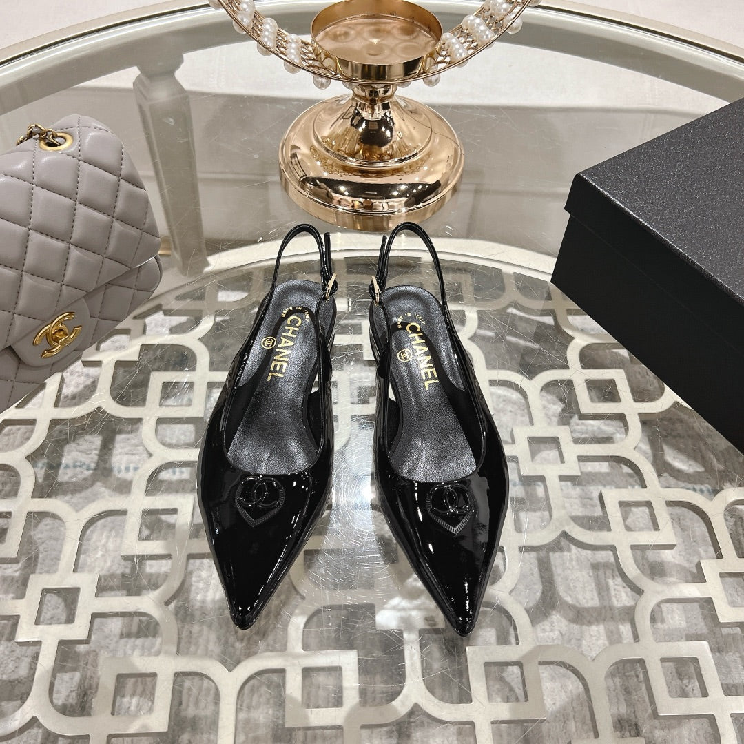 CC 25C Slingback Flats Black Patent Leather 213329