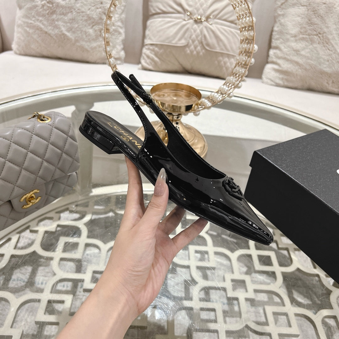 CC 25C Slingback Flats Black Patent Leather 213329