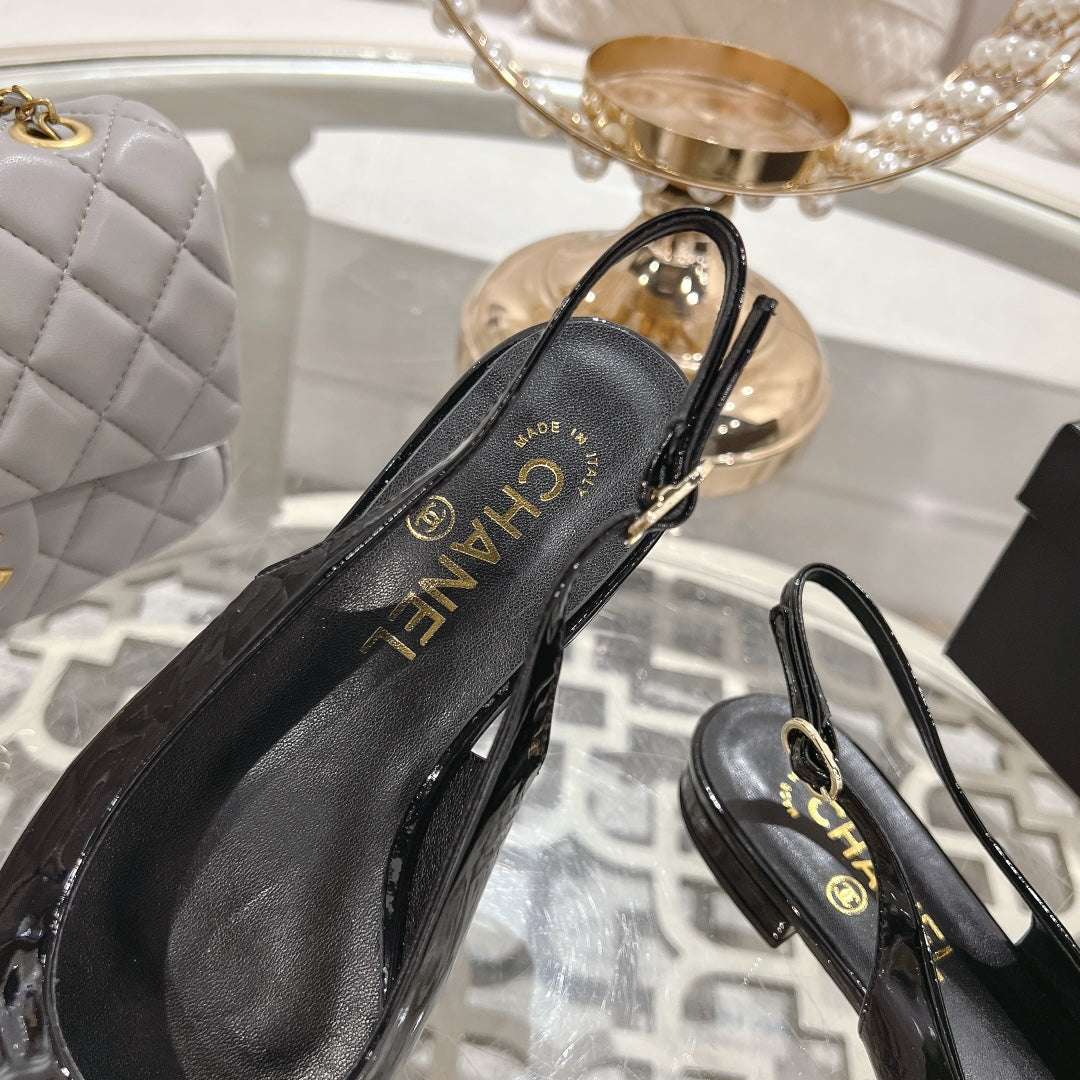 CC 25C Slingback Flats Black Patent Leather 213329