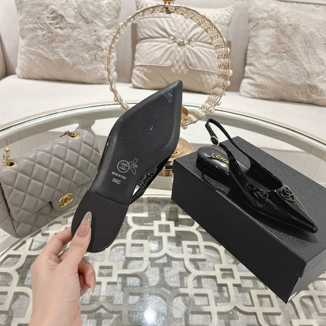 CC 25C Slingback Flats Black Patent Leather 213329