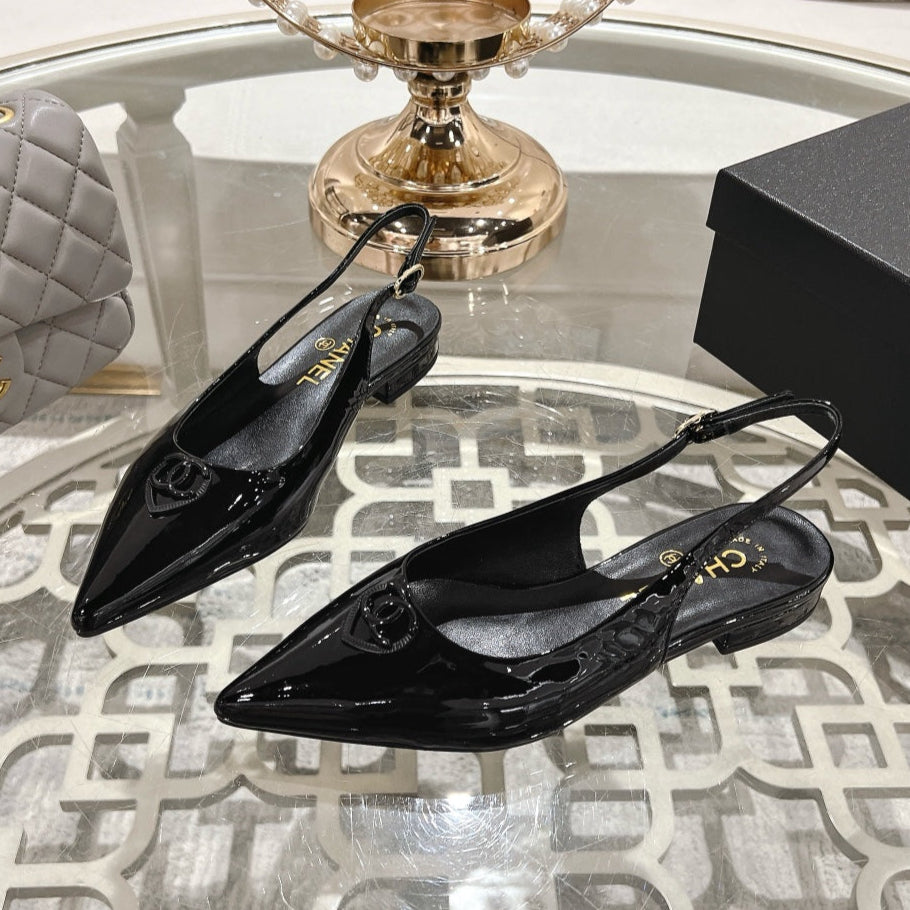 CC 25C Slingback Flats Black Patent Leather 213329