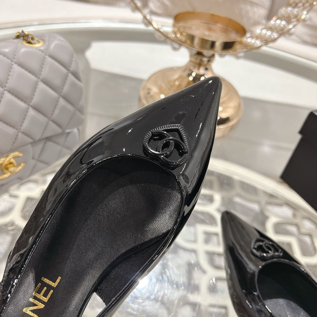 CC 25C Slingback Flats Black Patent Leather 213329