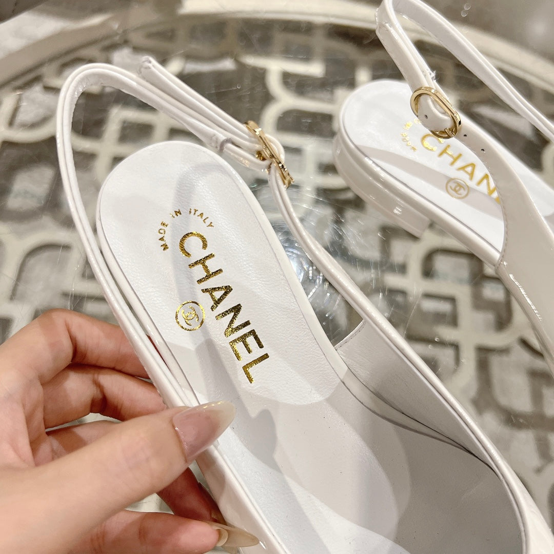 CC 25C Slingback Flats White Patent Leather 213330