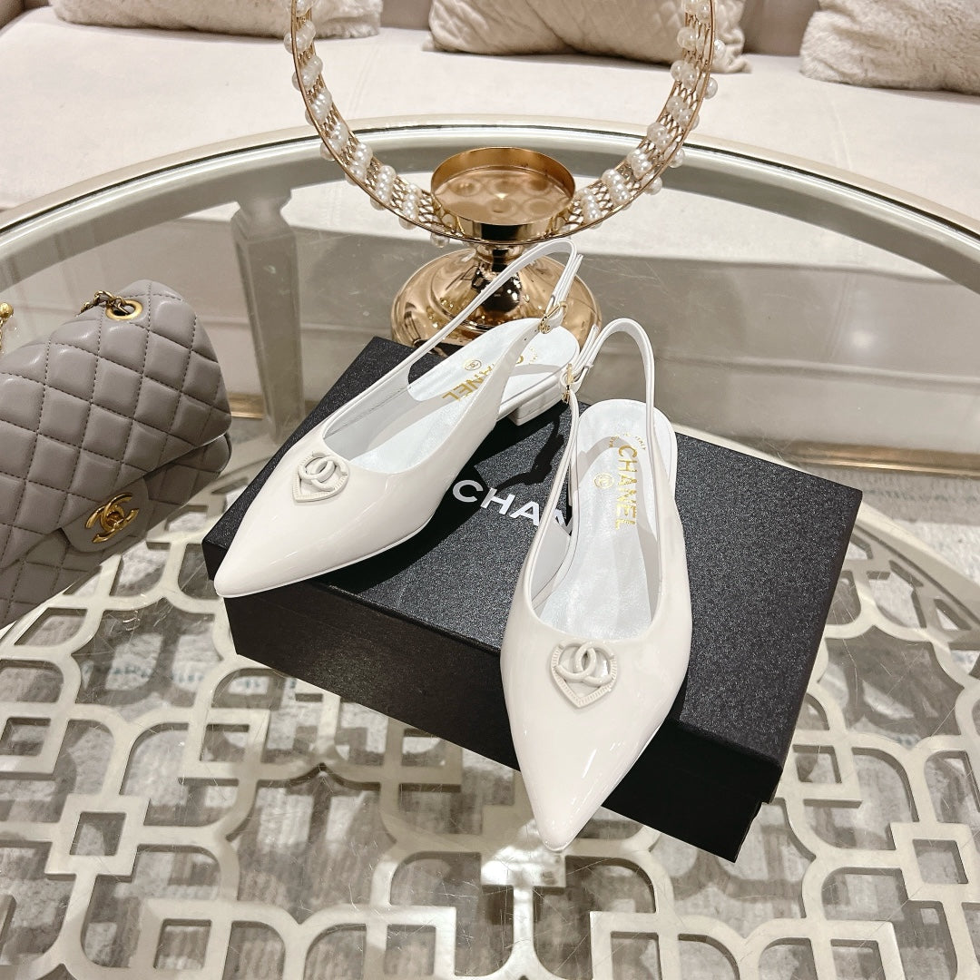 CC 25C Slingback Flats White Patent Leather 213330