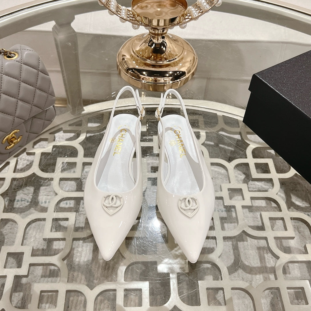 CC 25C Slingback Flats White Patent Leather 213330