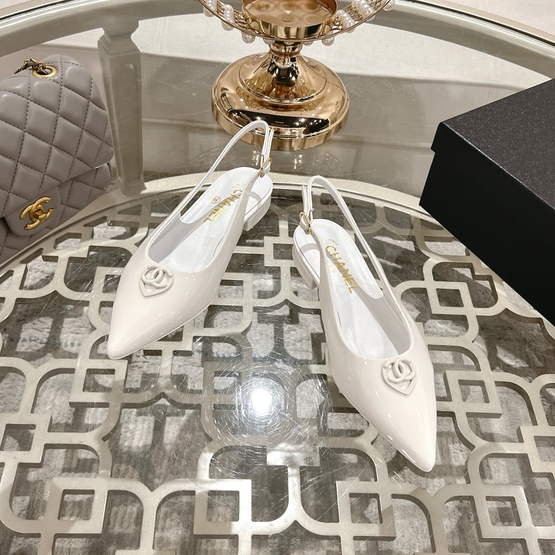 CC 25C Slingback Flats White Patent Leather 213330