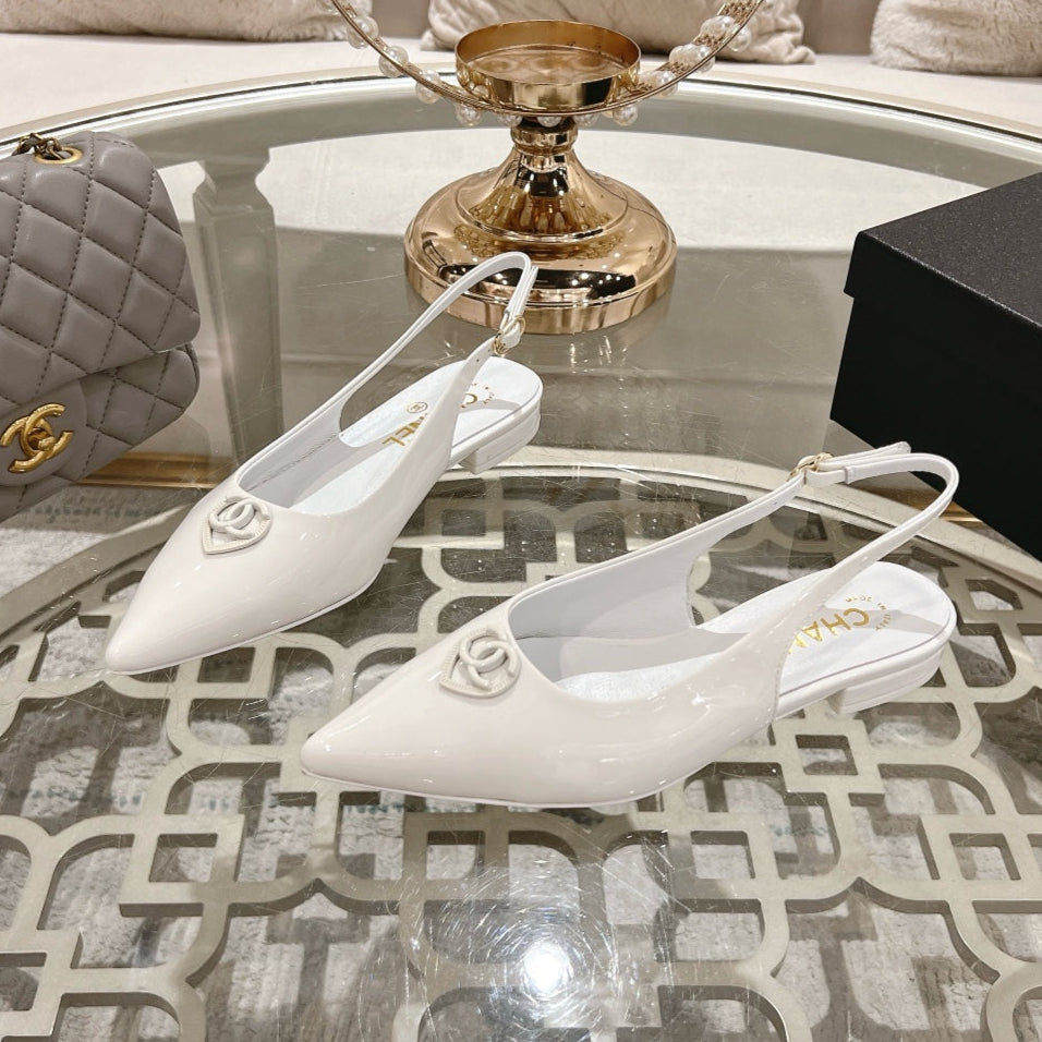 CC 25C Slingback Flats White Patent Leather 213330