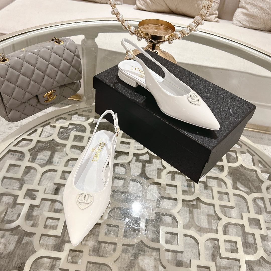 CC 25C Slingback Flats White Patent Leather 213330