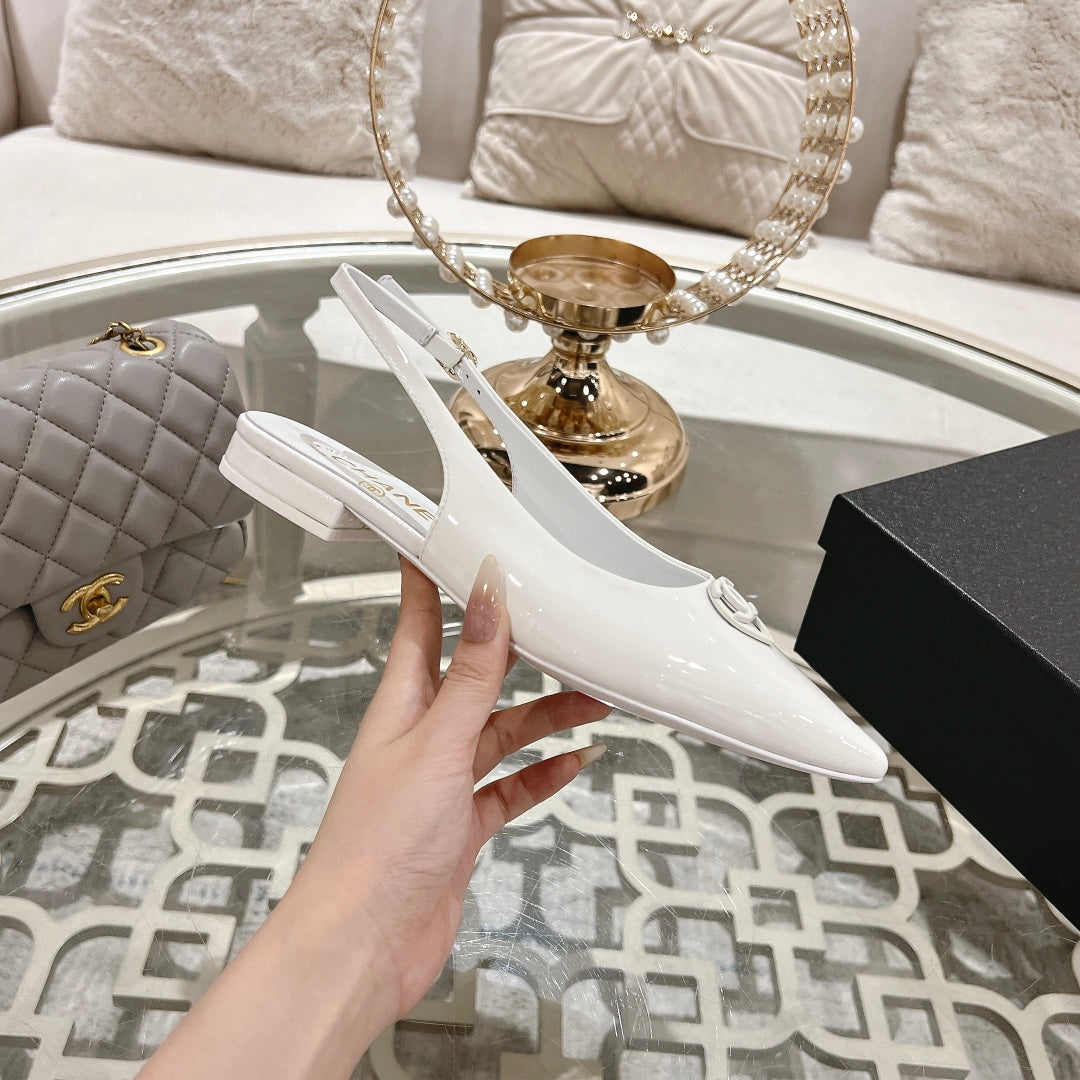CC 25C Slingback Flats White Patent Leather 213330