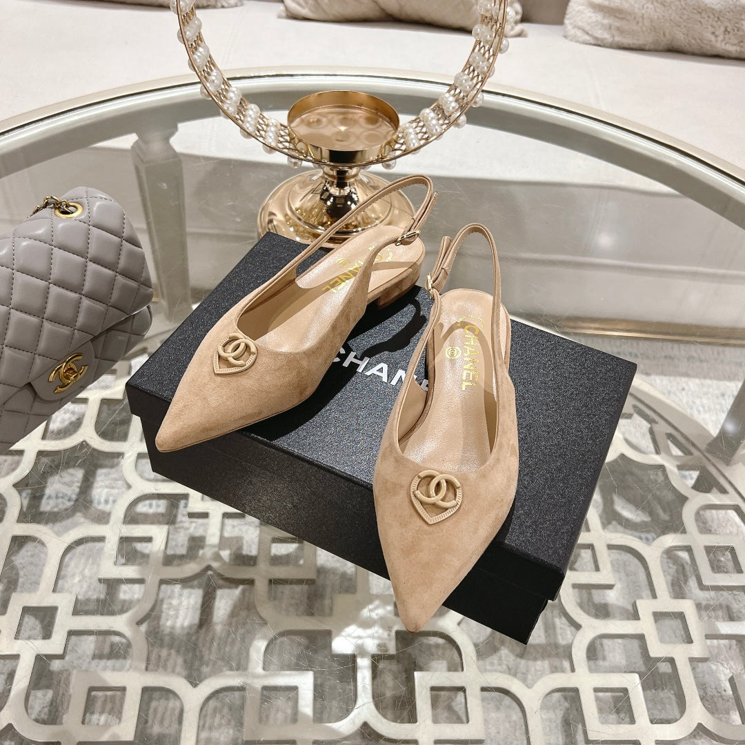 CC 25C Slingback Flats Cream Suede 213331