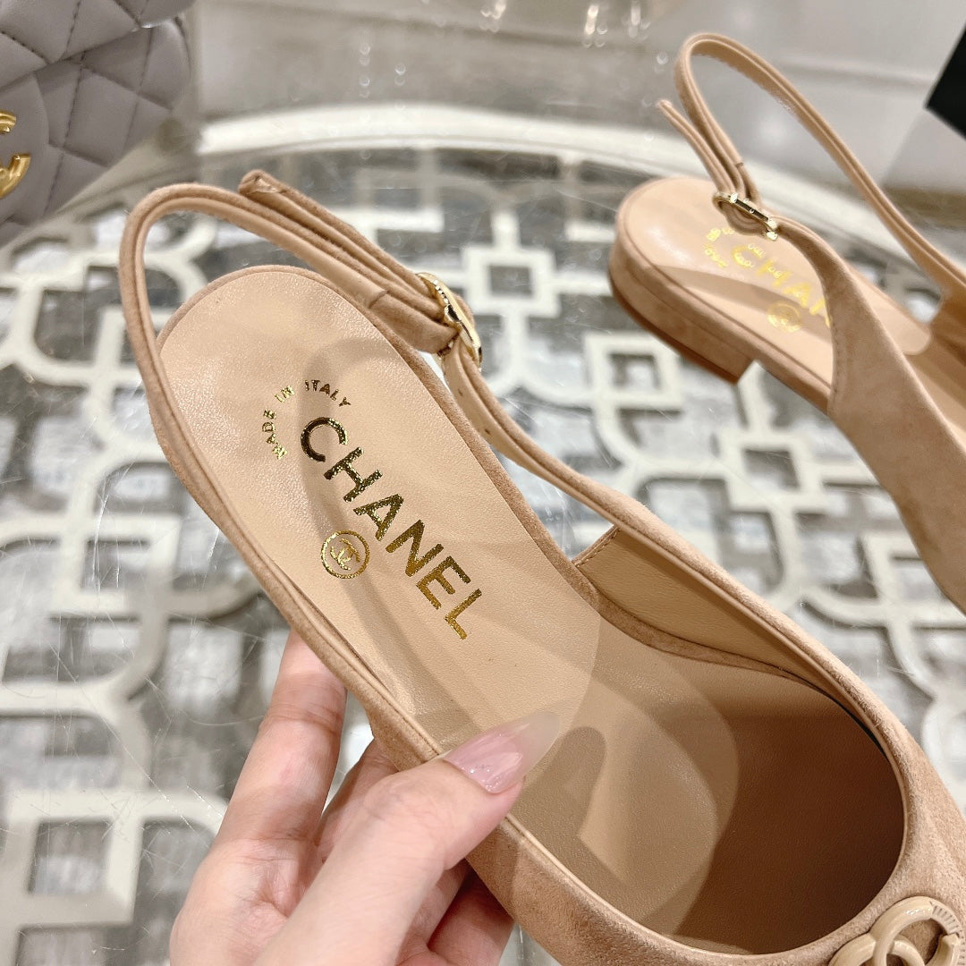 CC 25C Slingback Flats Cream Suede 213331