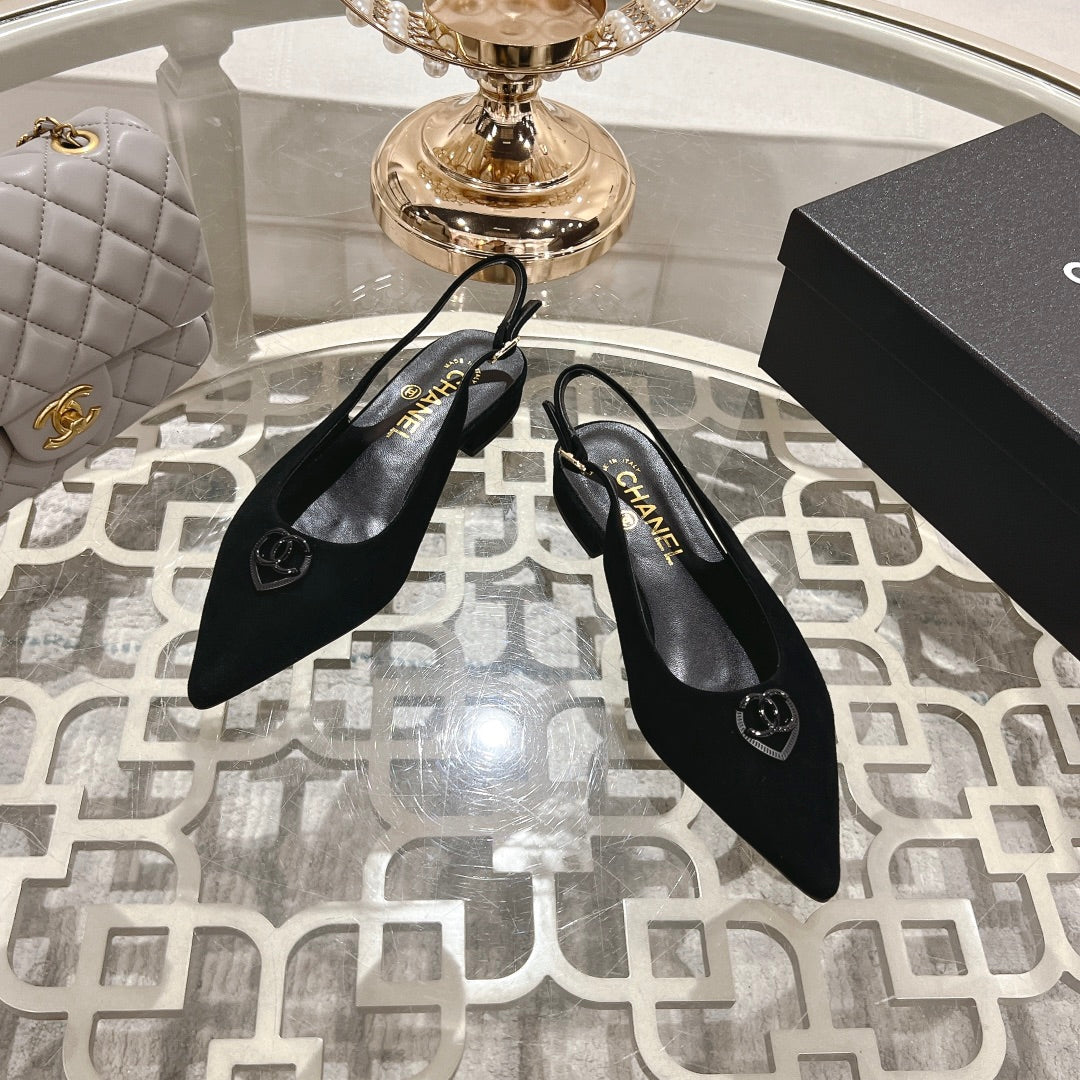 CC 25C Slingback Flats Black Suede 213332