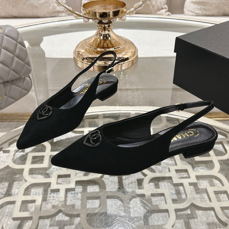 CC 25C Slingback Flats Black Suede 213332