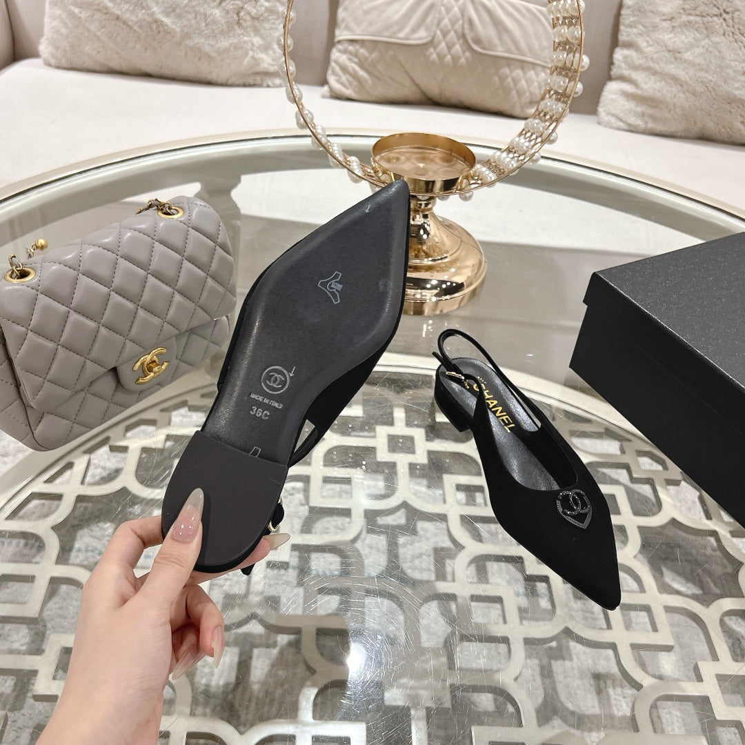 CC 25C Slingback Flats Black Suede 213332