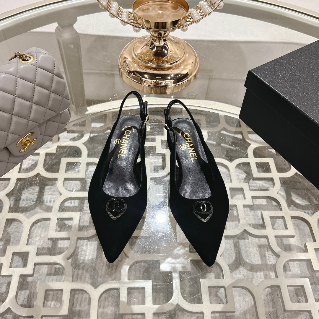 CC 25C Slingback Flats Black Suede 213332