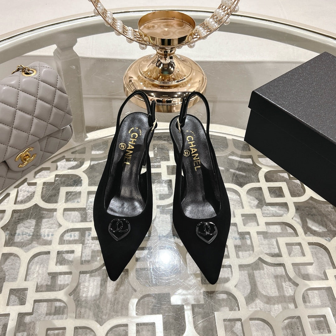 CC 25C Slingback Flats Black Suede 213333