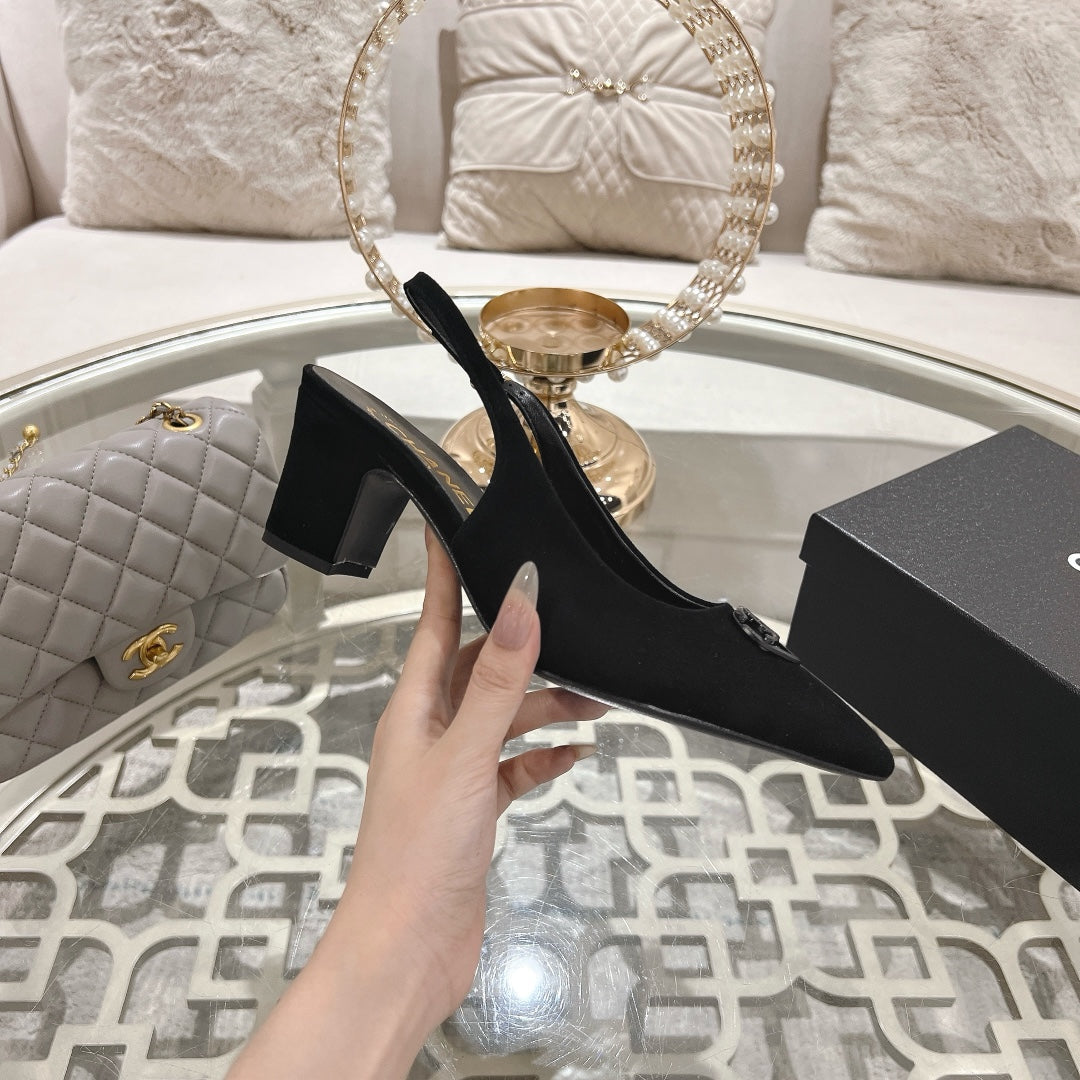 CC 25C Slingback Flats Black Suede 213333
