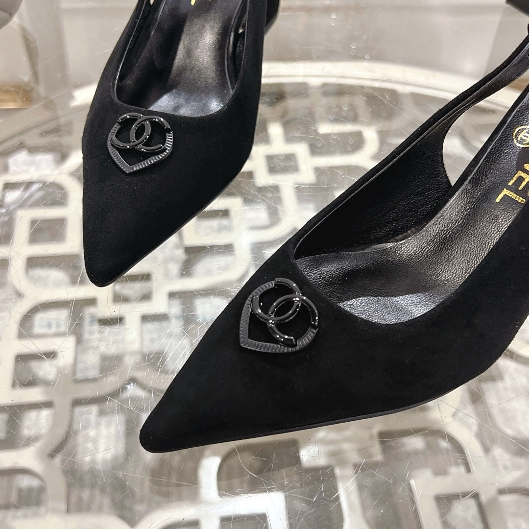 CC 25C Slingback Flats Black Suede 213333