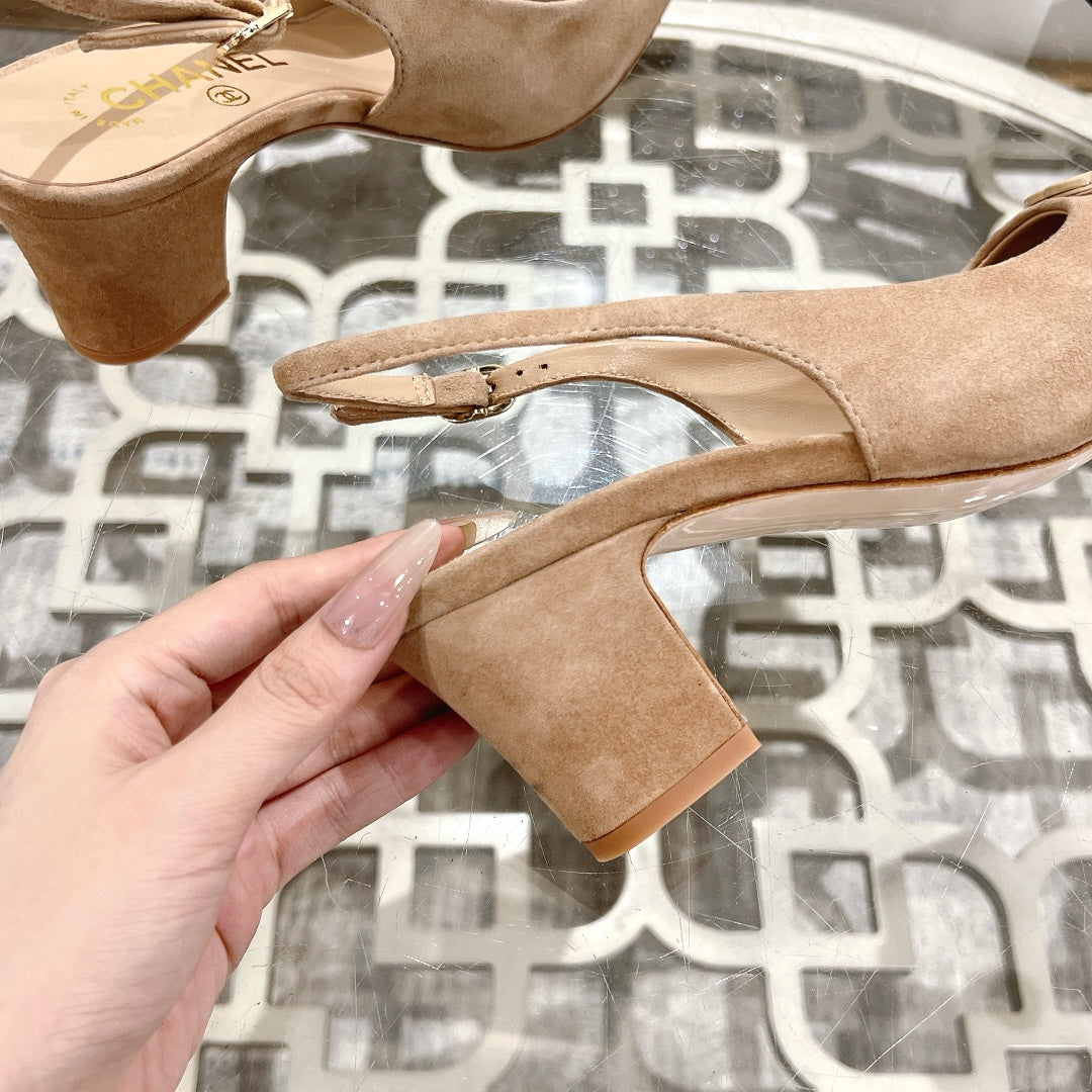 CC 25C Slingback Flats Cream Suede 213334
