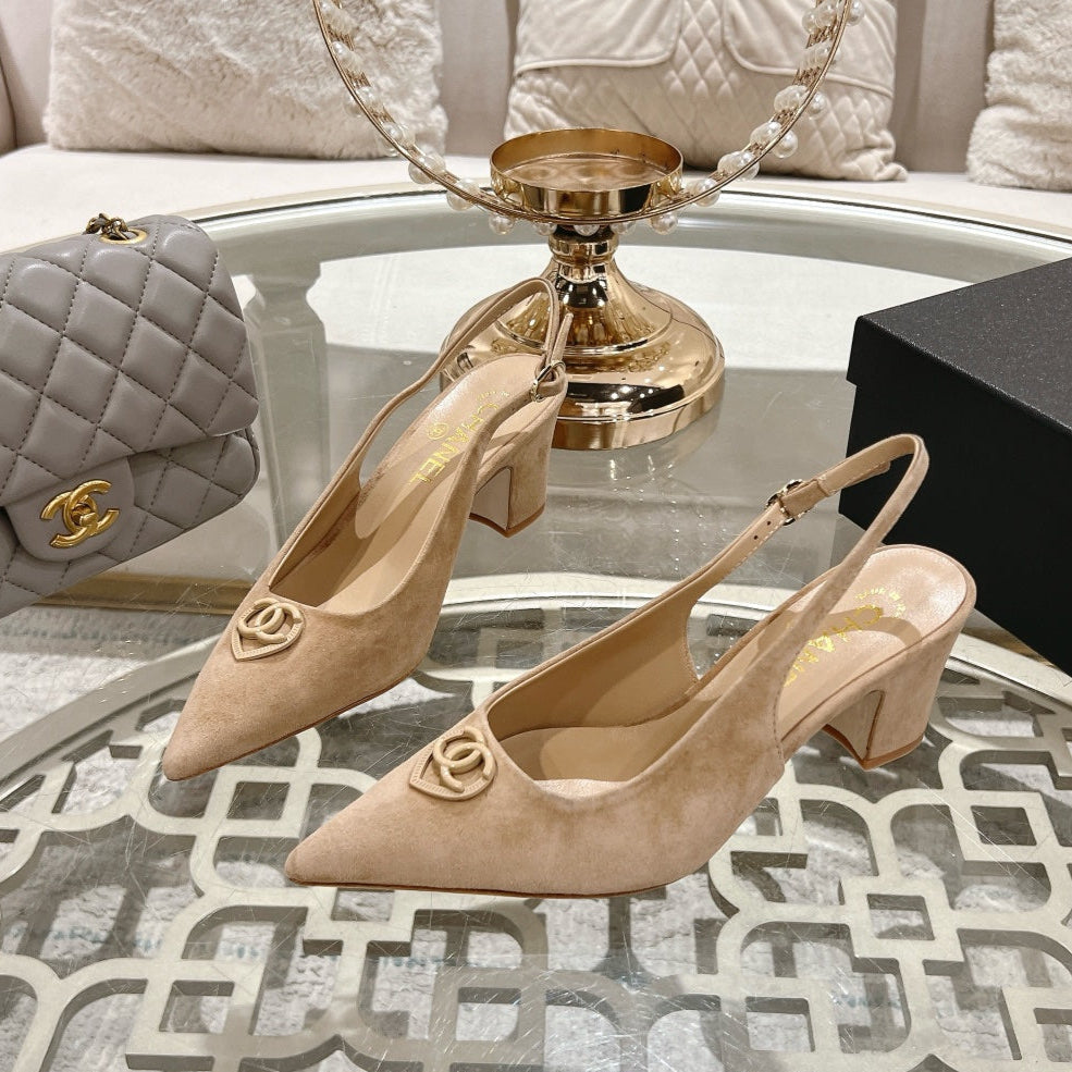 CC 25C Slingback Flats Cream Suede 213334