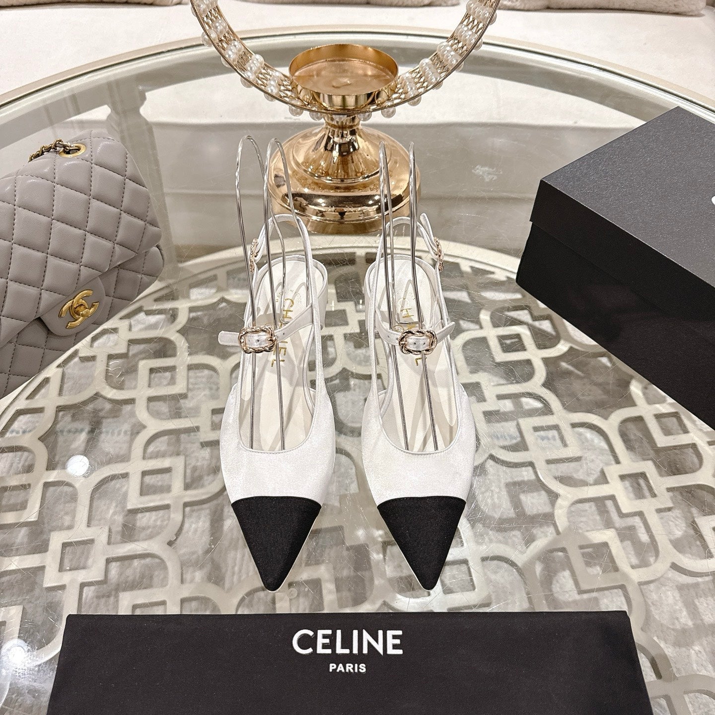 CC 25 Slingback Heel White Silk and Sheepskin 268919