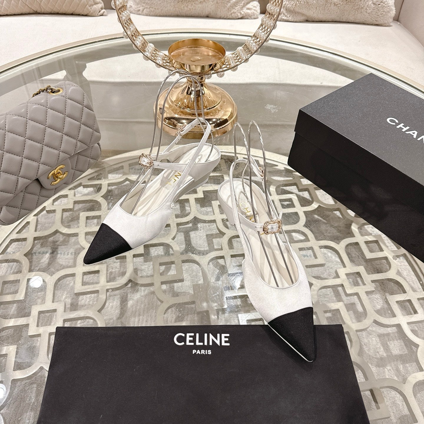 CC 25 Slingback Heel White Silk and Sheepskin 268919