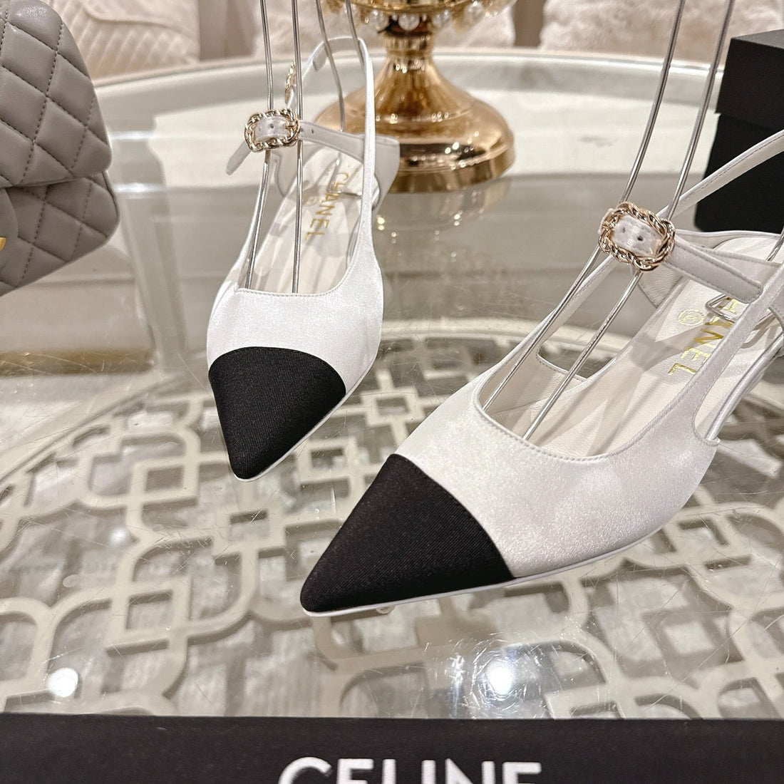 CC 25 Slingback Heel White Silk and Sheepskin 268919