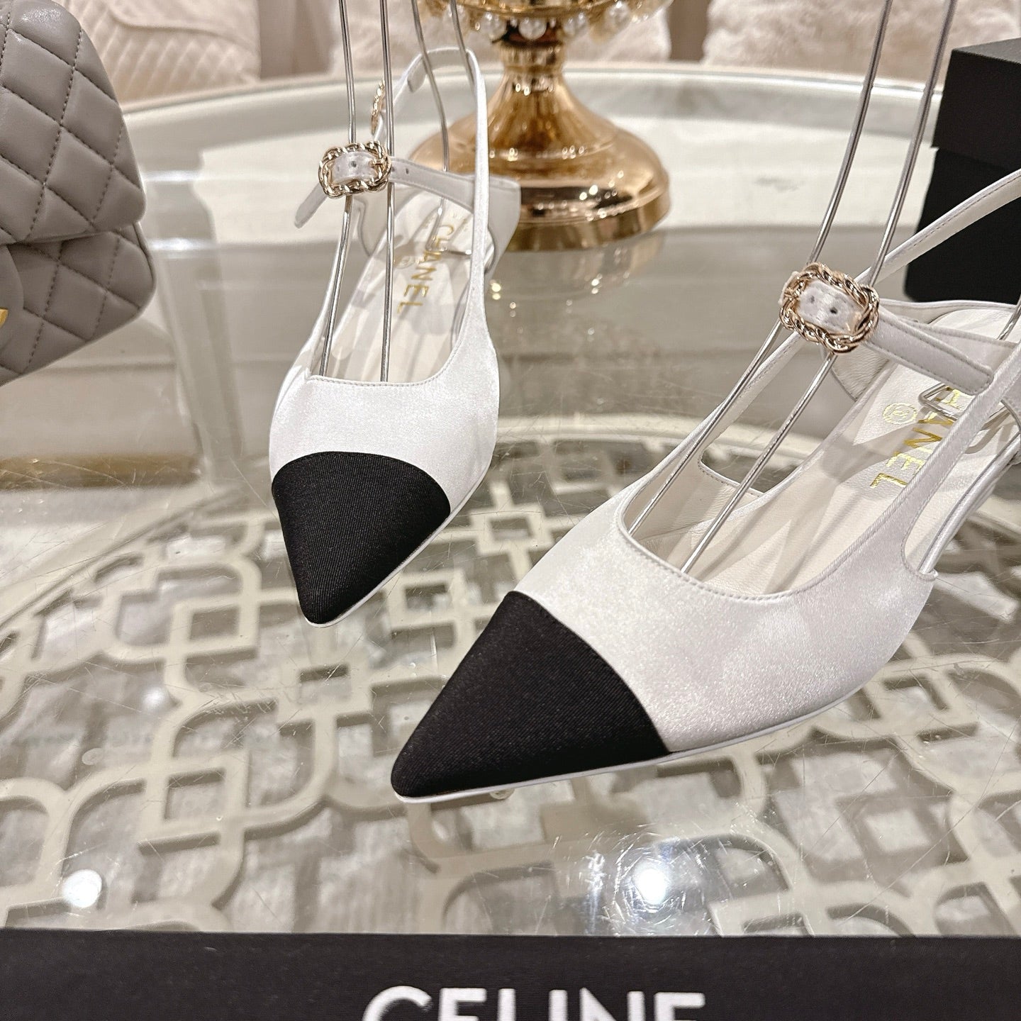CC 25 Slingback Heel White Silk and Sheepskin 268919