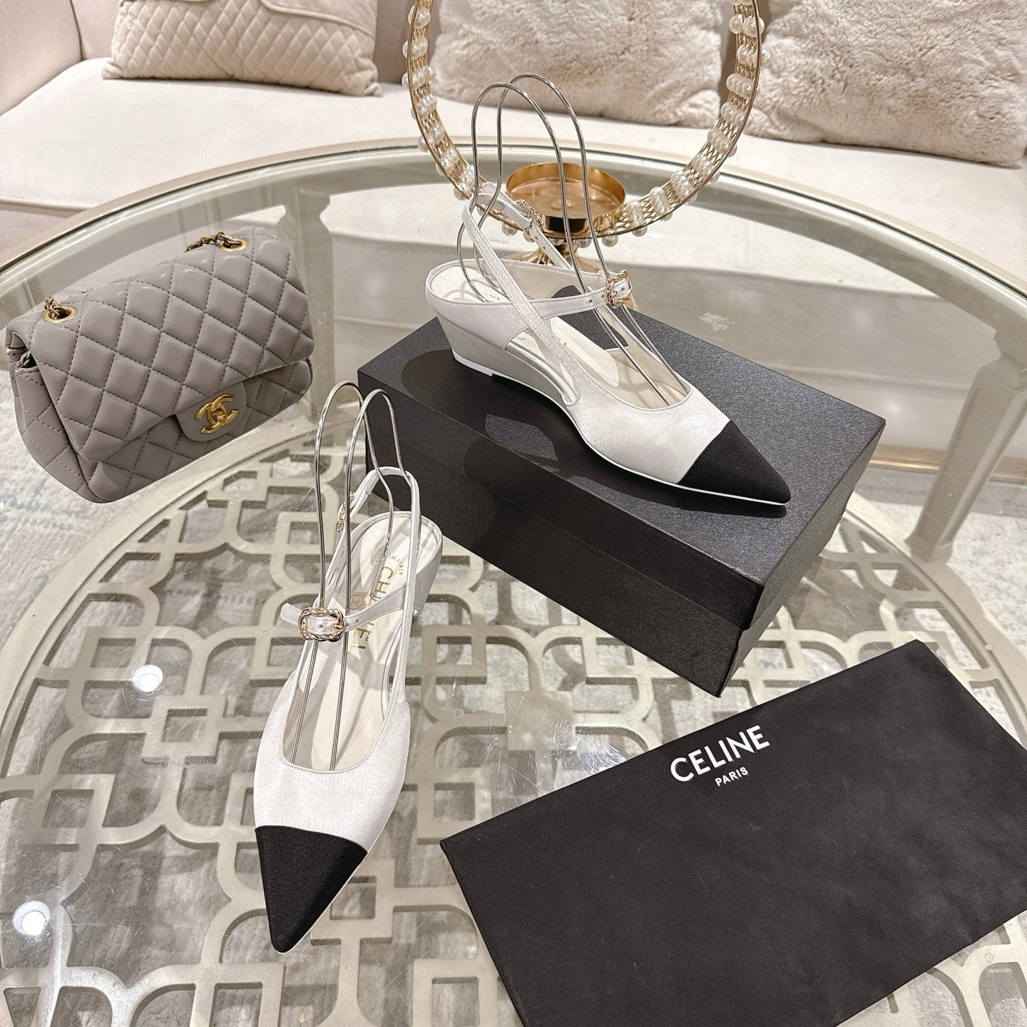 CC 25 Slingback Heel White Silk and Sheepskin 268919