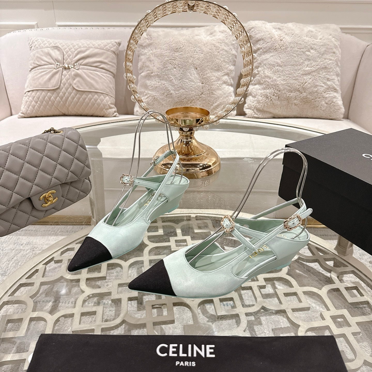 CC 25 Slingback Heel Mint Green Silk and Sheepskin 268920