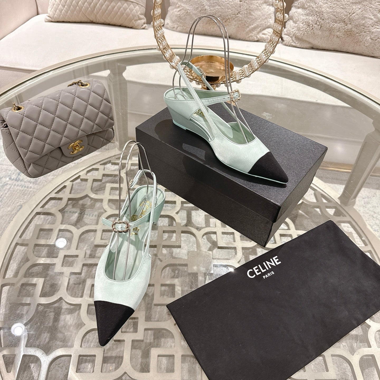 CC 25 Slingback Heel Mint Green Silk and Sheepskin 268920