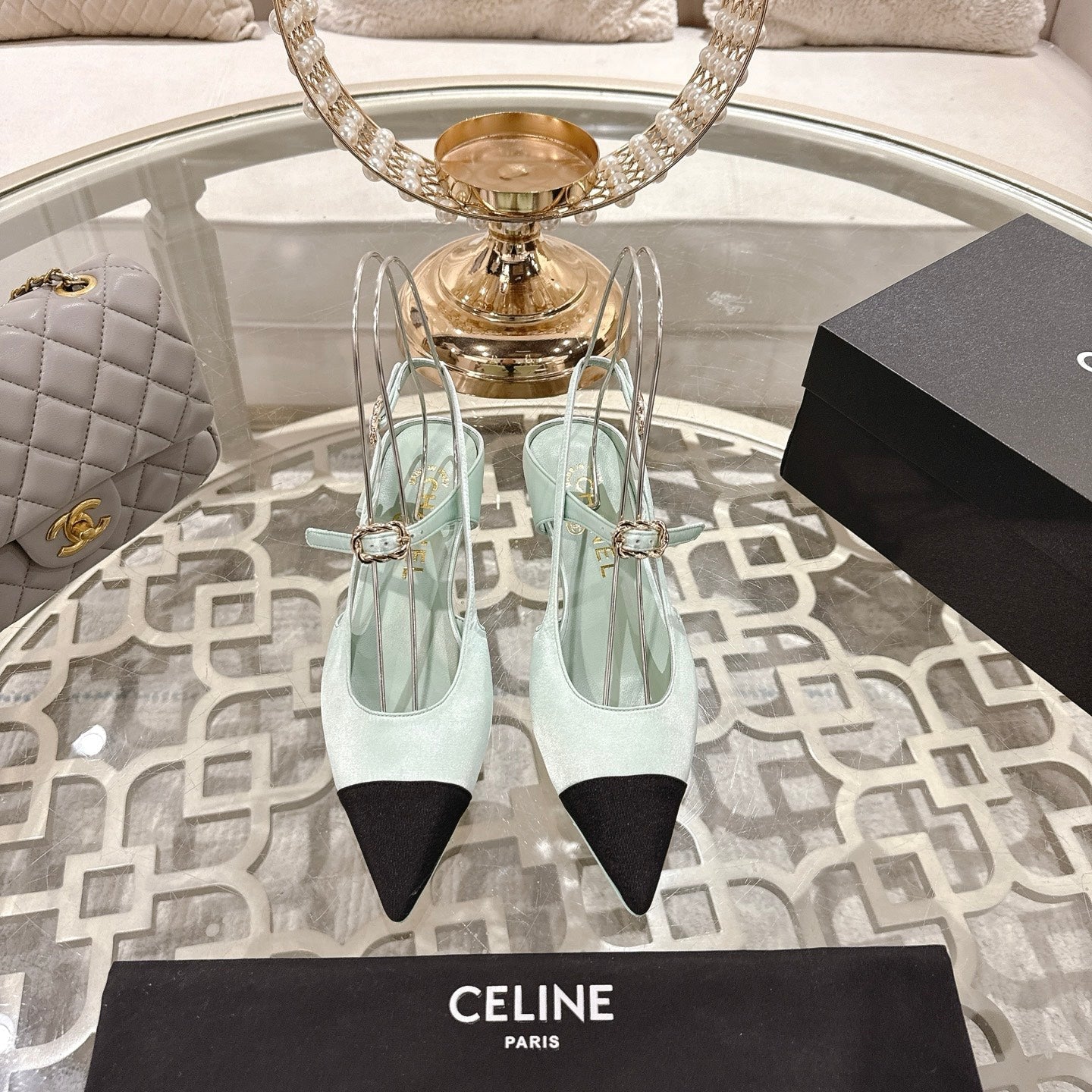 CC 25 Slingback Heel Mint Green Silk and Sheepskin 268920