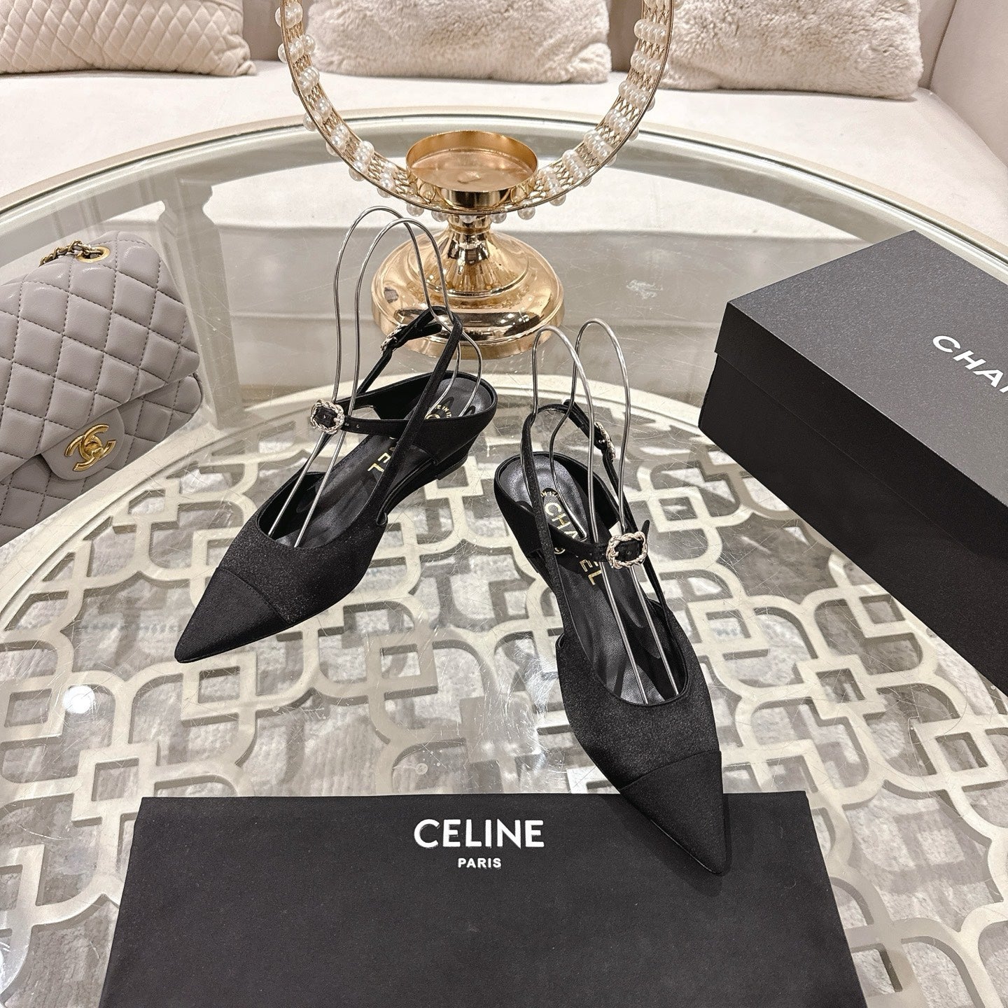 CC 25 Slingback heel Black Silk and Sheepskin 268921