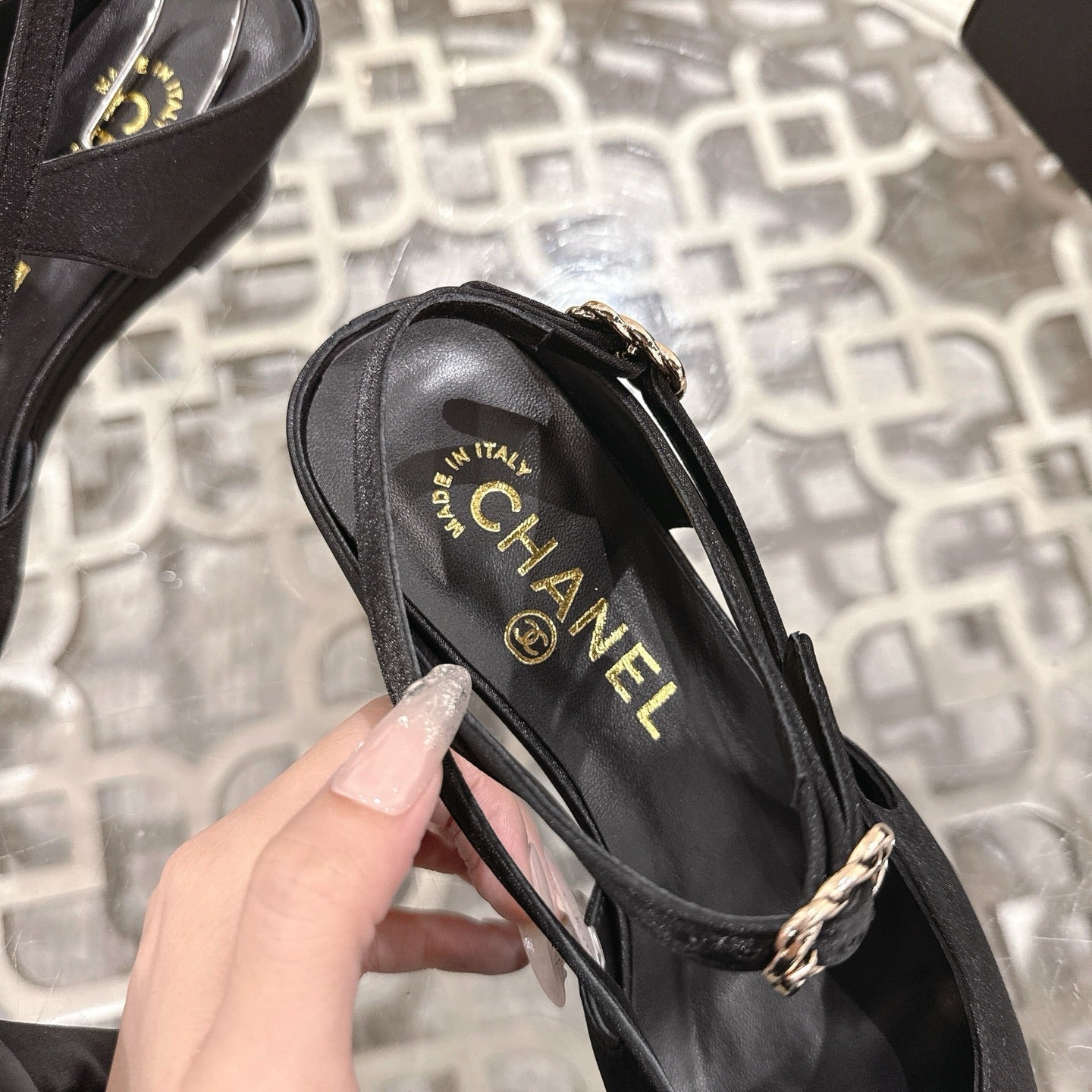 CC 25 Slingback heel Black Silk and Sheepskin 268921