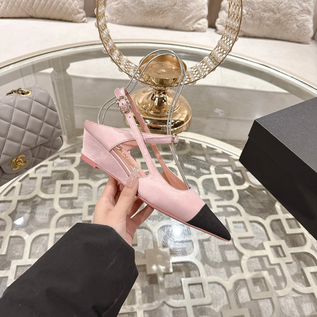 CC 25 Slingback Heel Pink Pastel Silk and Sheepskin 268922