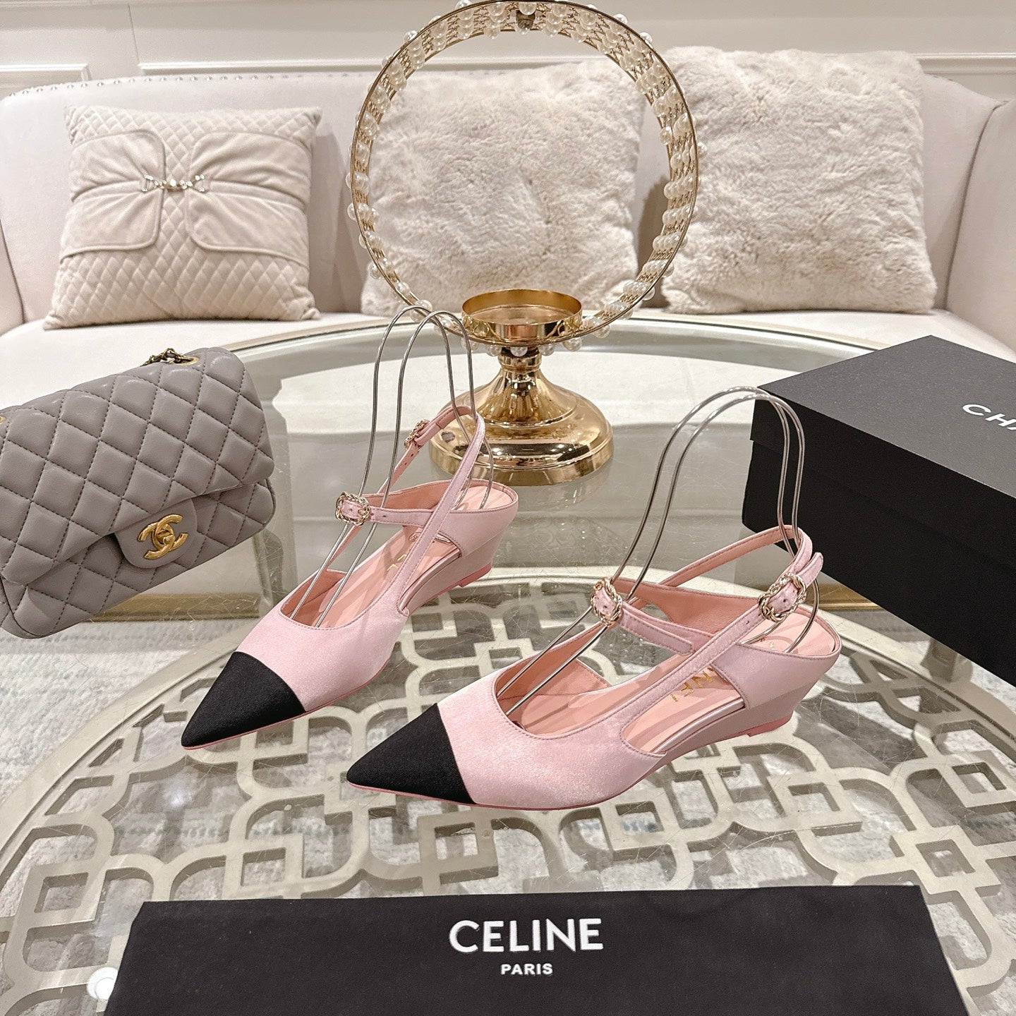 CC 25 Slingback Heel Pink Pastel Silk and Sheepskin 268922