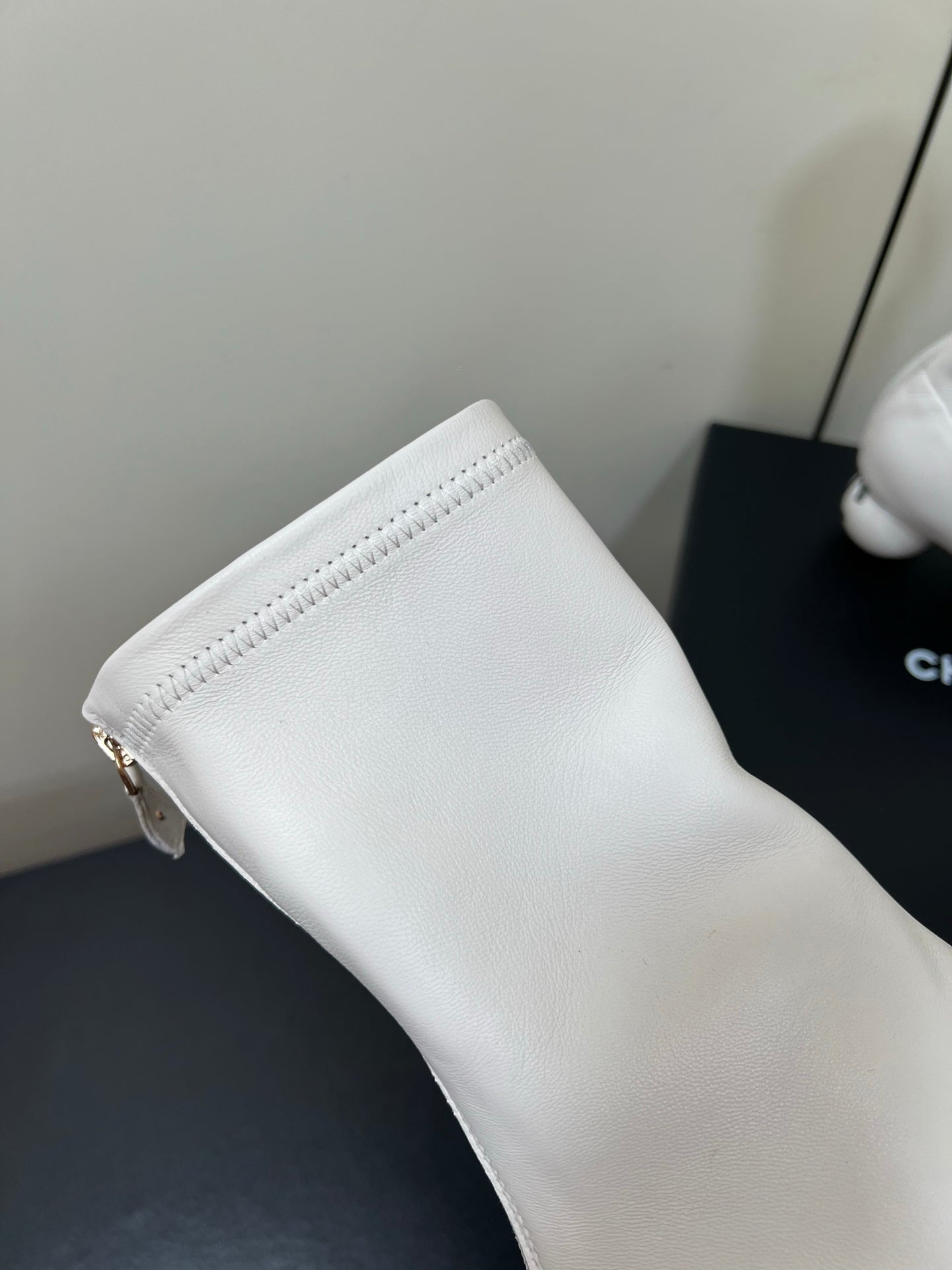 Chanel Double C Giant Pearl Heel Stretch Boots White Sheepskin 441706