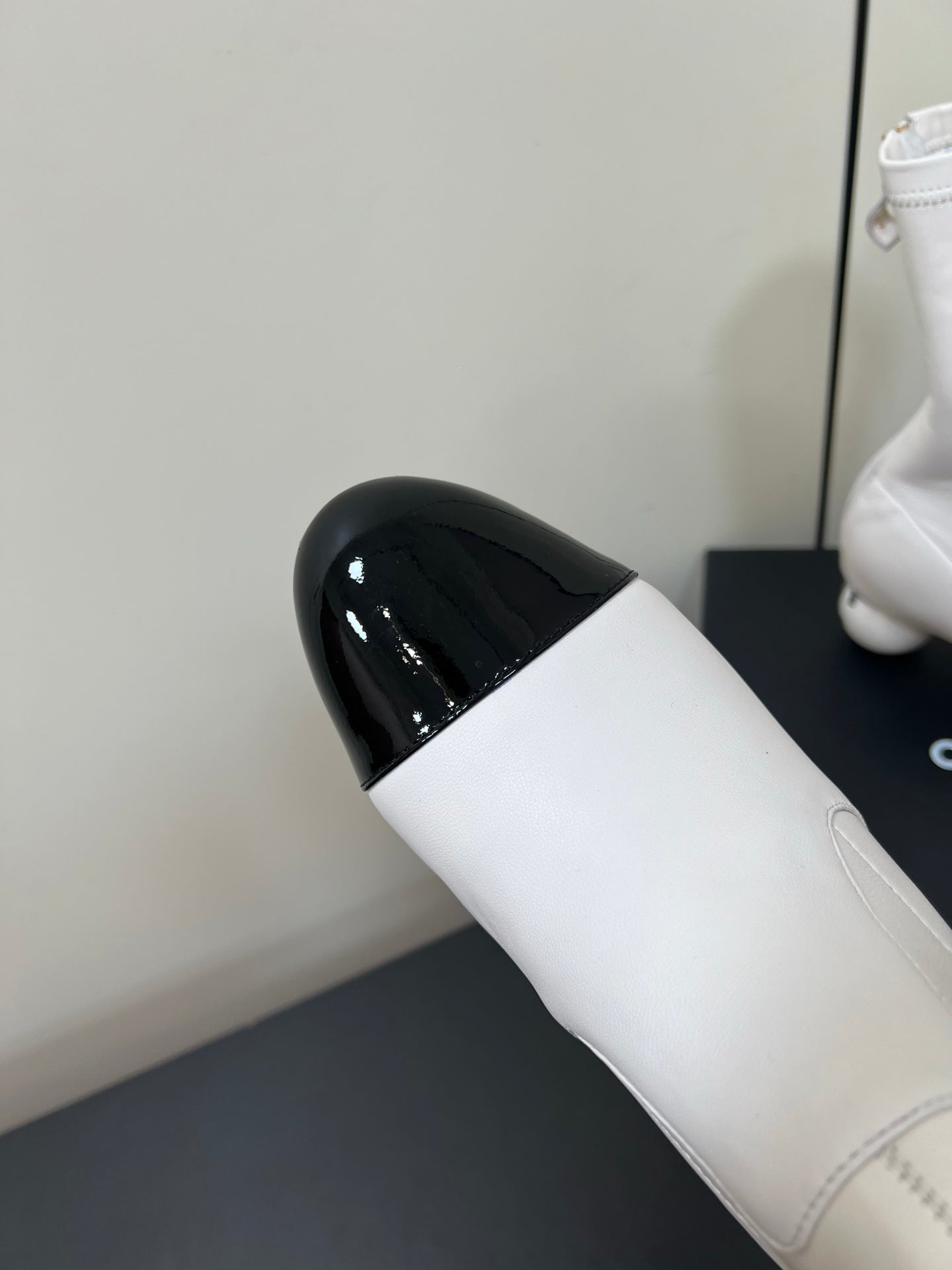 Chanel Double C Giant Pearl Heel Stretch Boots White Sheepskin 441706