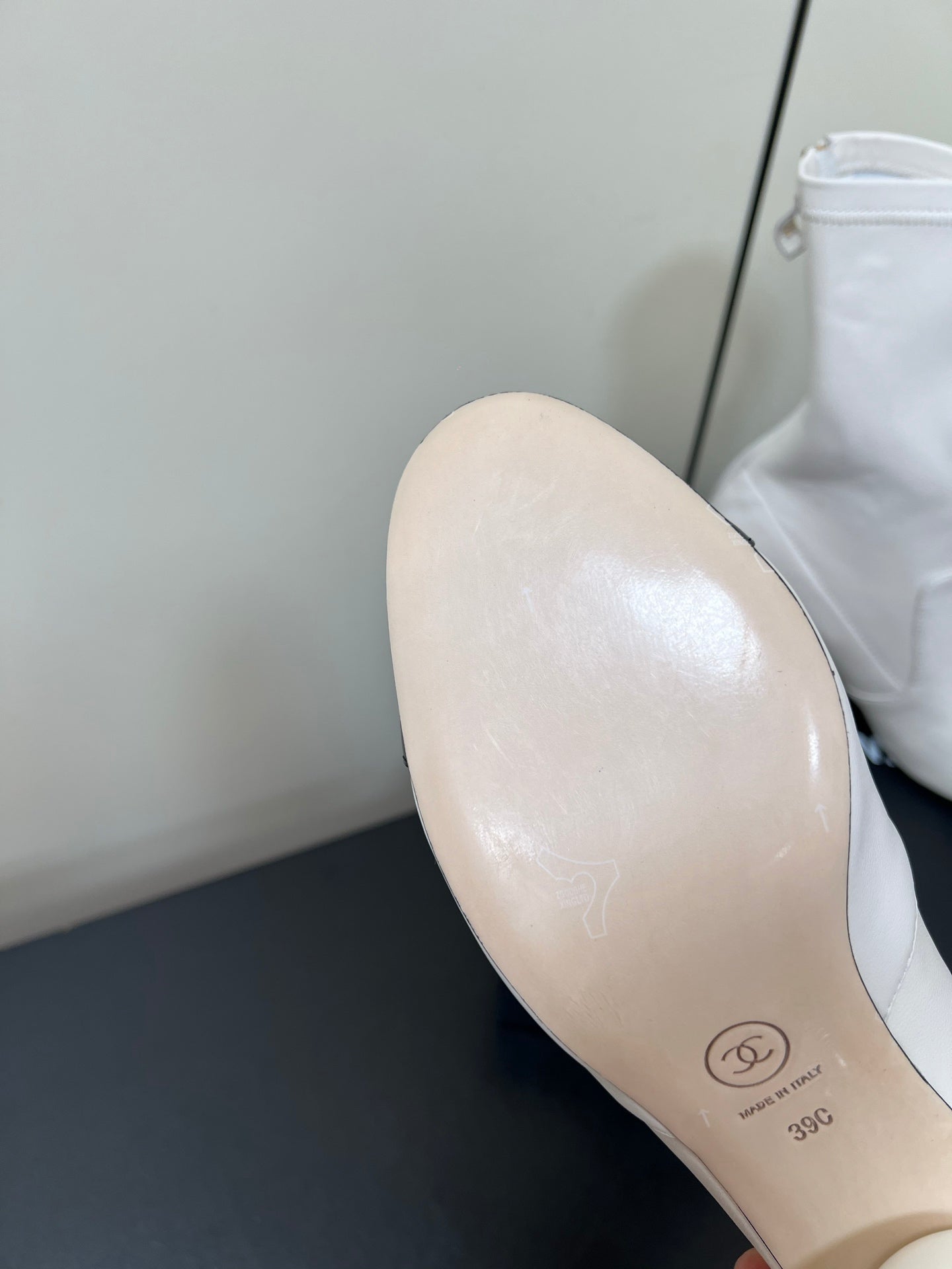 Chanel Double C Giant Pearl Heel Stretch Boots White Sheepskin 441706